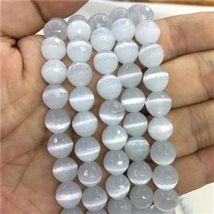 white Cat Eye Stone Beads, faceted round, approx 10mm dia [GB13609]