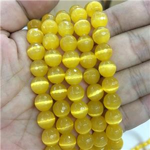 gold Cat Eye Stone Beads, faceted round, approx 10mm dia [GB13611]