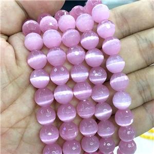 pink Cat Eye Stone Beads, faceted round, approx 10mm dia [GB13616]