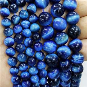 blue Tiger eye stone beads, round, approx 14mm dia [GB13757-14MM]