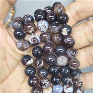 round Fire Agate Beads, black, approx 10mm dia [GB13762]