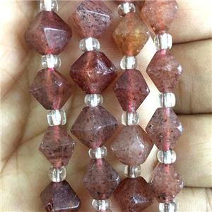 pink Strawberry Quartz bicone beads, approx 10mm [GB13788]