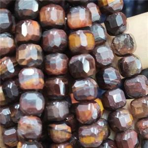 Iron Tiger Eye Stone Beads, faceted cube, approx 6mm [GB13824]