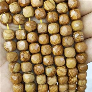 brown Wood Lace Jasper cube beads, faceted, approx 9-10mm [GB13829]