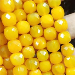 yellow Jade cube beads, faceted, approx 9-10mm [GB13830-10MM]