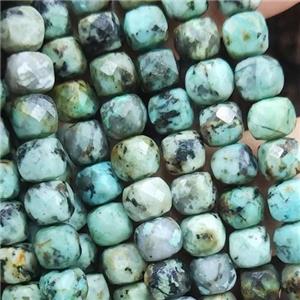 African Turquoise Beads, green, faceted cube, approx 6mm [GB13835-6MM]