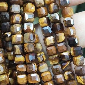 yellow Tiger Eye Stone Beads, faceted cube, approx 6mm [GB13843]