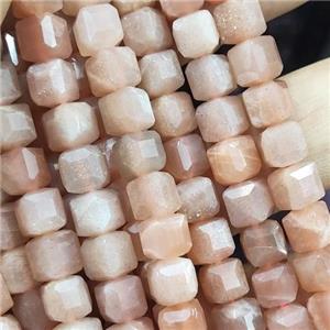 peach MoonStone Beads, faceted cube, approx 6mm [GB13846-6MM]