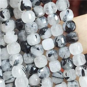 black Rutilated Quartz Beads, faceted cube, approx 6.5mm [GB13850-6.5MM]
