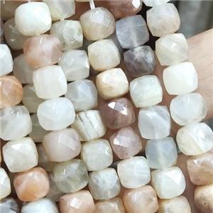 MoonStone Beads, faceted cube, B-grade, approx 4mm [GB13853-4MM]