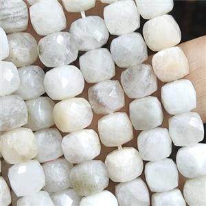 white MoonStone Beads, faceted cube, B-grade, approx 6mm [GB13856]