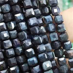 inkblue Tiger eye beads, faceted cube, approx 8mm [GB13858-8MM]