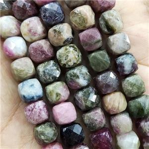 Tourmaline Beads, faceted cube, multicolor, approx 9-10mm [GB13862-10MM]