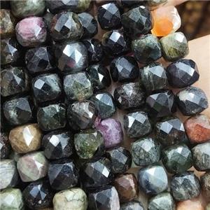 Tourmaline cube beads, faceted, multicolor, approx 6mm [GB13866]