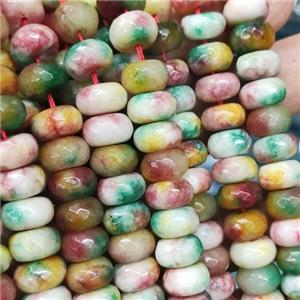 Jade beads, faceted rondelle, multicolor, approx 6x10mm [GB13873]