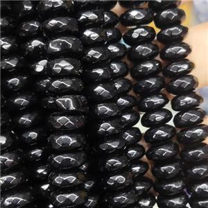 black Jade beads, faceted rondelle, approx 6x10mm [GB13882]