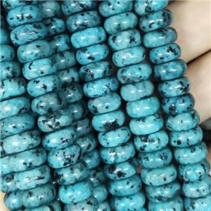blue Jade rondelle spotted beads, approx 6x10mm [GB13888]