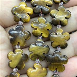 Tiger eye stone flower beads, approx 15mm [GB13947]