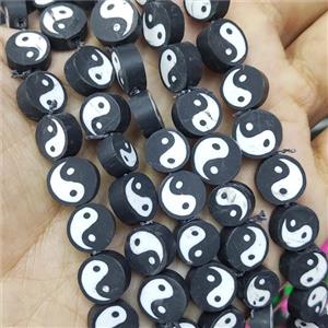 Polymer Clay yinyang taichi beads, approx 10mm [GB13964]