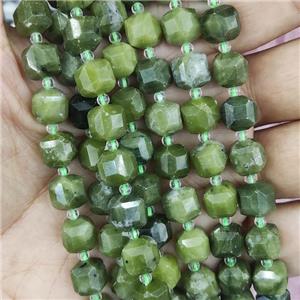 Green Canadian Chrysoprase Beads Nephrite Jade Faceted Cube, approx 8-9mm [GB13973]
