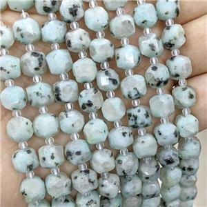 Kiwi Jasper Beads, spot, faceted cube, approx 8-9mm [GB13976]