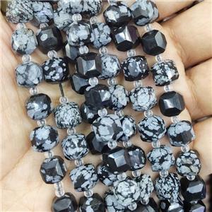 black Snowflake Jasper Beads, faceted cube, approx 8-9mm [GB13983]