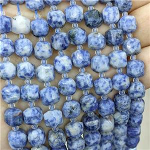 Blue Dalmatian Spot Jasper Beads, faceted cube, approx 8-9mm [GB13984]