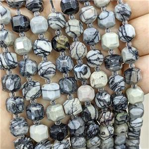 black Silk Jasper Beads, faceted cube, approx 8-9mm [GB13986]