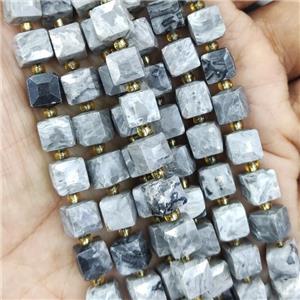 gray Map Jasper Beads, faceted cube, approx 7-8mm [GB13998]