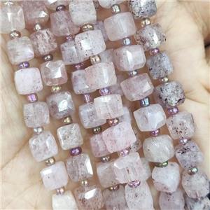 Strawberry Quartz Beads, faceted cube, approx 7-8mm [GB13999]