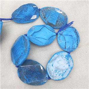 blue Veins Agate slice beads, faceted, approx 30-50mm [GB14006]