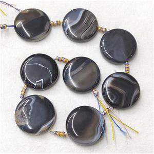 natural Agate Circle Beads, black, approx 35-38mm [GB14034]