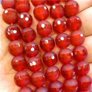 red Agate beads, faceted round, matte, approx 10mm dia [GB14101-10MM]