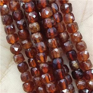 orange Garnet Beads, faceted cube, approx 4mm [GB14164]