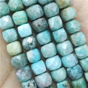 green Amazonite Beads, faceted cube, approx 7mm [GB14165]