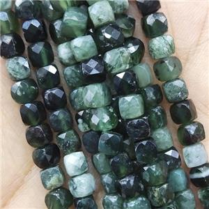 green Rutilated Quartz Beads, faceted cube, approx 4.5mm [GB14167]