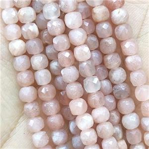 peach Moonstone Beads, faceted cube, approx 4mm [GB14174]
