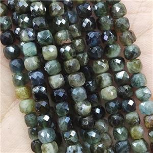 green Tourmaline Beads, faceted cube, approx 4mm [GB14179]