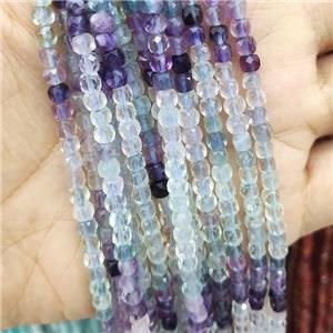 Fluorite Beads, faceted cube, multicolor, approx 4mm [GB14189]