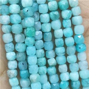 teal Amazonite Beads, faceted cube, approx 4mm [GB14190]