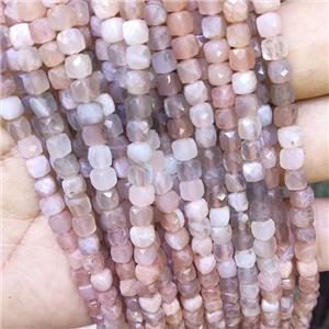 Moonstone Beads, faceted cube, approx 4.5mm [GB14191]