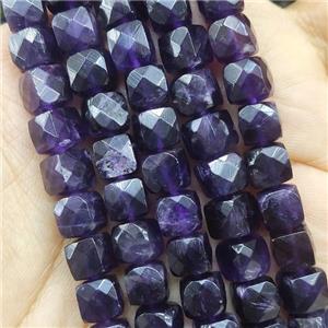 purple Amethyst Beads, faceted cube, approx 7.5mm [GB14203]