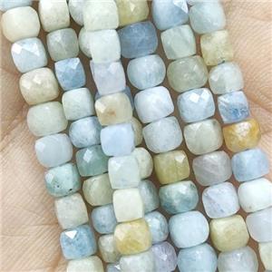 multicolor Aquamarine Beads, faceted cube, approx 4mm [GB14214]