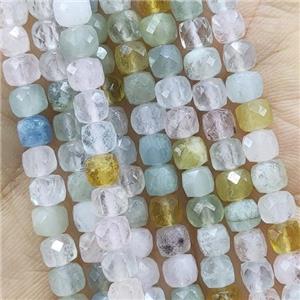 multicolor Morganite Beads, faceted cube, approx 4.5mm [GB14223]