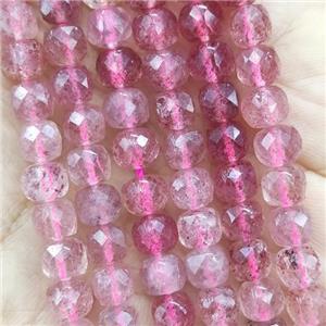 pink Strawberry Quartz Beads, faceted cube, approx 6mm [GB14228]