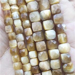 gold Tiger eye stone Beads, faceted cube, approx 5mm [GB14237]