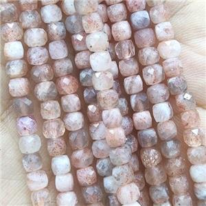 gold Sunstone Beads, faceted cube, B-grade, approx 4mm [GB14238]