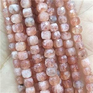 gold Sunstone Beads, faceted cube, approx 4mm [GB14239]