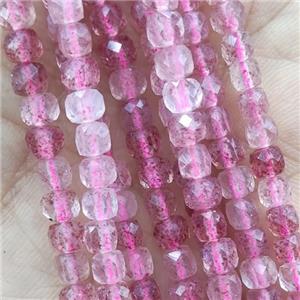 pink Strawberry Quartz Beads, faceted cube, approx 4mm [GB14244]