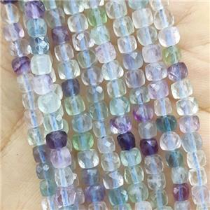 multicolor Fluorite Beads, faceted cube, approx 4mm [GB14251]